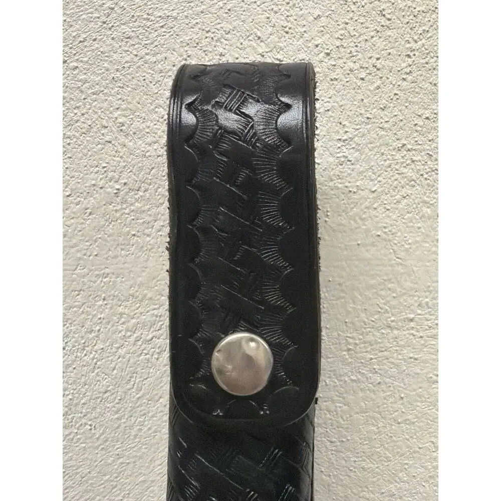 Stallion Leather Black Basketweave Flashlight Holder Duty Belt Loop Snap Closure